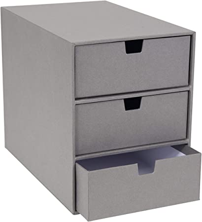 Bigso Ingrid 3-Drawer Fiberboard Desk Organizer, 8.1 x 6.3 x 9.9 in, Light Grey