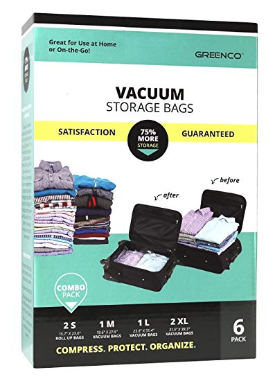 Greenco Vacuum seal and roll up Space Saver Storage Bags - Variety (Small, Medium, Large, X Large) - 6 pack