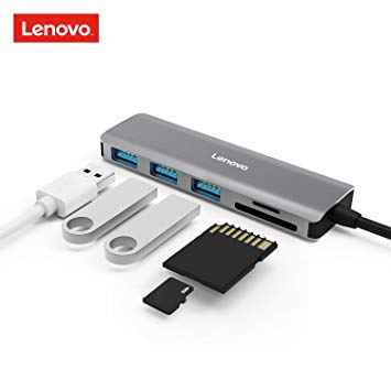 Lenovo USB C Hub, Type C Hub Adapter, USB C Aluminum Adapter with 3 USB 3.0 Ports, Micro SD/SD/TF Card Reader for MacBook Pro 2017/2016, Chromebook Pixel and More