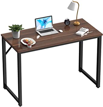 BOSSIN Computer Desk Table 39" Study Writing Table for Home Office,Modern Sturdy Office Desk for Small Spaces,Black and Brown (Brown-1)