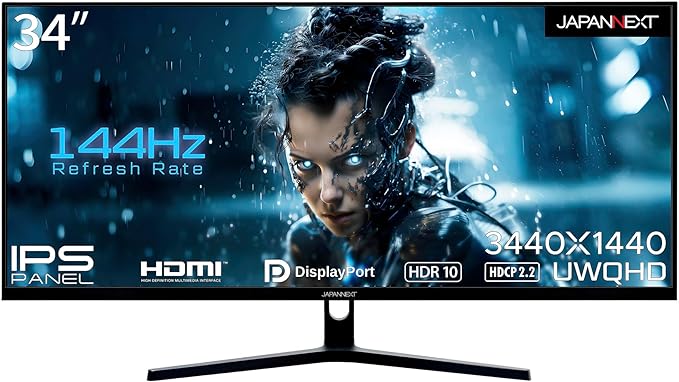 JAPANNEXT 34インチIPSパネル ウルトラワイド(UWQHD)ゲーミングモニター 144Hz対応 JN-IPS34144UWQHDR HDMI DP