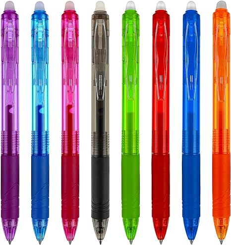 Sibba 8 Colors Retractable Erasable Gel Pens Clicker, 0.7 mm Bullet Tip Erasable Pens Make Mistakes Disappear, Premium Comfort Grip Fine Point Gel Pens for Drawing Crossword Puzzles & Writing Plan