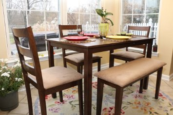 5pc Dining Dinette Table Chairs and Bench Set Walnut Finish 150237