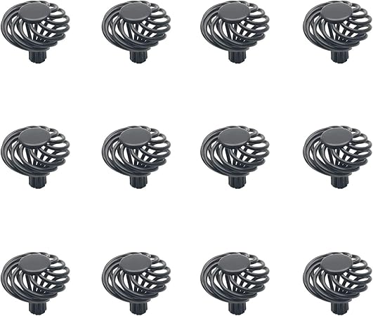 Cabinet Knobs,12-Pack, Drawer Knobs Birdcage Cabinet Door Knobs 1.8x1.6(DxH) Iron Matte Black Hollow Shape