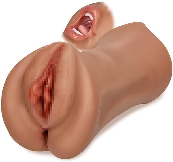 Goyha 3 In 1 Male Masturbator Realistic Pocket Pussy with Thick Labia Tight Anus and Vivid Face, Double-Ended Male Sex Toy Brown Skin for Men Masturbation, Male Maturbator Toy for Men Pleasure (brown)