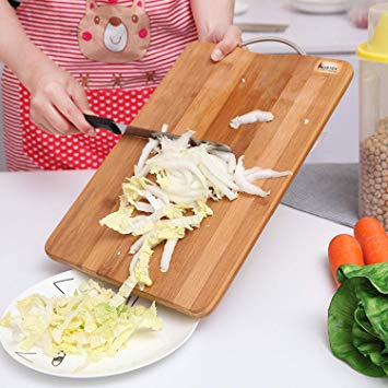 Kurtzy Wooden Bamboo Kitchen Chopping Cutting Slicing Board with Holder for Fruits Vegetables Meat