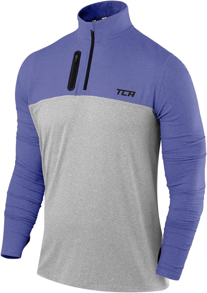 TCA Men's Fusion Pro Quickdry Long Sleeve Half Zip Running Shirt – Athletic Workout Pullover with Pocket & Thumb Holes