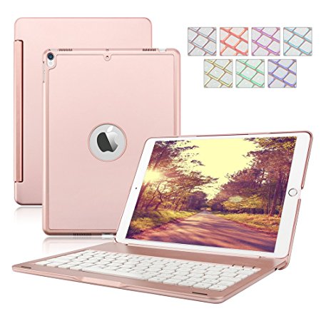 iPad Pro 10.5 Keyboard Case, Dingrich 7 Color Backlit Folio Smart Case with Auto Sleep Wake up Feature Bluetooth Keyboard Case for 2017 New iPad Pro 10.5 inch (Rose Gold)