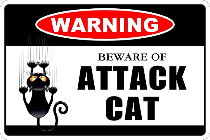 StickerPirate Warning Beware of Attack Cat 8" x 12" Metal Novelty Sign Aluminum NS 173