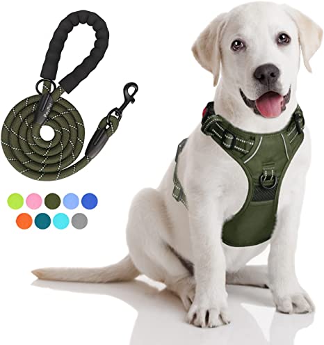 PoyPet Dog Harness and Leash Combo, Escape Proof No Pull Vest Harness, Reflective Adjustable Soft Padded Pet Harness with Handle for Small to Large Dogs