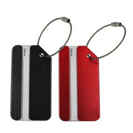 KLOUD City ® 2 pcs Metal Travel Accessories Square-shape Luggage tag / Identifier with Name Card (Black and Red)