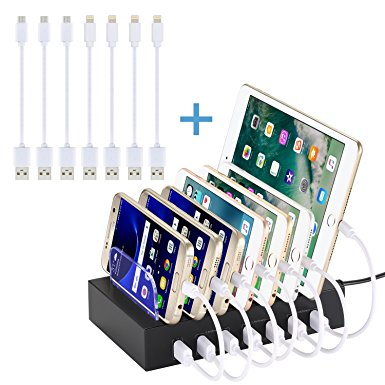 NEXGADGET Detachable 7 Port USB Charging Station Desktop Charging Stand Organizer with 10 Inches Charging Cables: 4 Lightning Cables and 3 Micro USB Cables