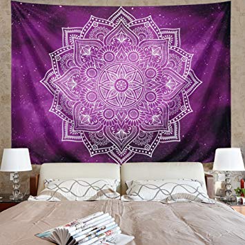 Amonercvita Indian Starry Mandala Tapestry Wall Hanging Hippie Bohemian Tapestries Purple Gypsy Tapestry Psychedelic Peacock Tapestry for Living Room Bedroom