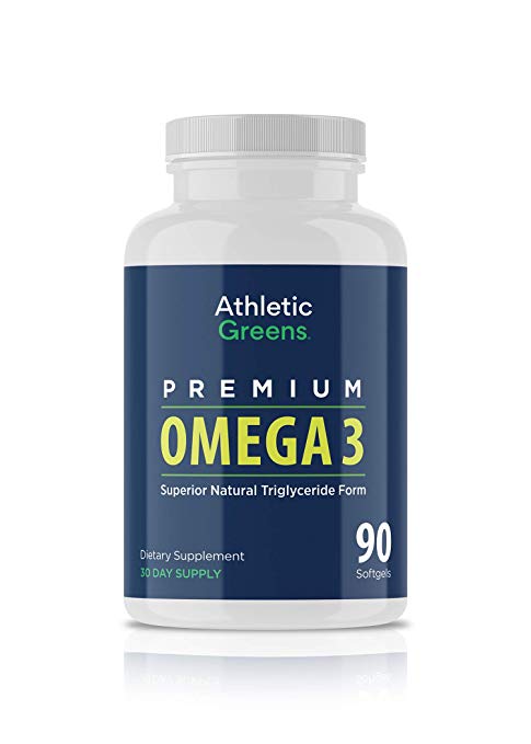 Athletic Greens Omega 3 Fish Oil - 1,300mg Per Serving - 672mg EPA and 448mg DHA Per Serving - 100% Sourced from Wild Caught Small Fish (90) (90 Count)