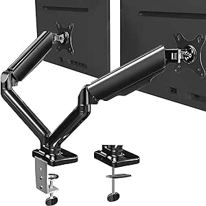 VIVO Doppelarm-Monitor-Tischhalterung, höhenverstellbar, neigbar, schwenkbar, Gegengewicht, pneumatischer Ständer, VESA-Halterung, passend für die meisten Bildschirme bis zu 81,3 cm, klassisch,