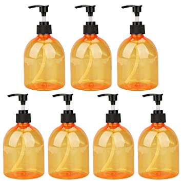 Plastic Pump Bottle 16oz，Woaiwo-q Soap Dispenser Empty Shampoo Dispenser Bottles for Cleaning Solutions,Hair,Oils,(7 pack,orange)