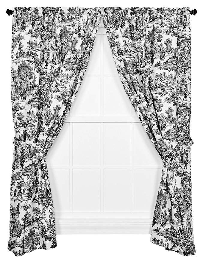 Ellis Curtain Victoria Park Toile 68-Inch-by-84 Inch Tailored Panel Pair with Tiebacks, Black