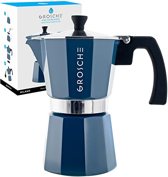 GROSCHE Milano Stovetop Espresso Maker Moka Pot 6 Espresso Cup - 9.3 oz, Blue - Expresso Coffee Maker Stove top Coffee Maker Moka Italian Espresso greca Coffee Maker Brewer Percolator