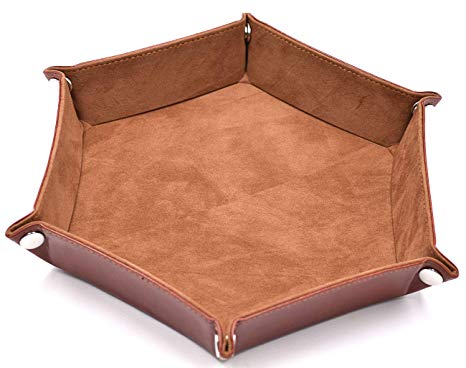 Folding Hexagon Dice Tray Leather and Velvet Dice Holder for DND Dice Game Table Games