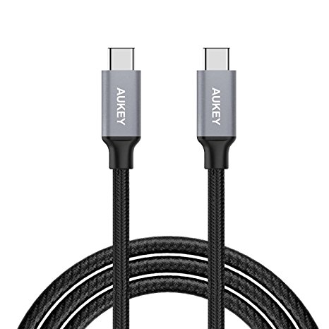 AUKEY USB C Cable to USB C Nylon Braided Aluminium Plug 1M Type C Sync Data and Charging Cable for MacBook Pro2016 , ChromeBook Pixel , Nexus 5X / 6P and other USB C Supported Devices Black