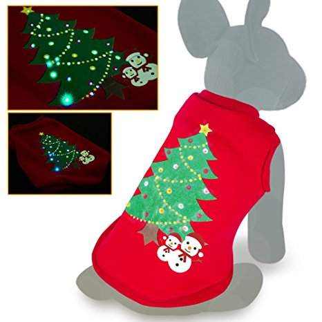 oneisall LED Light up Christmas Pet Dogs Shirts Costume Clothes for Holiday Festival Party L