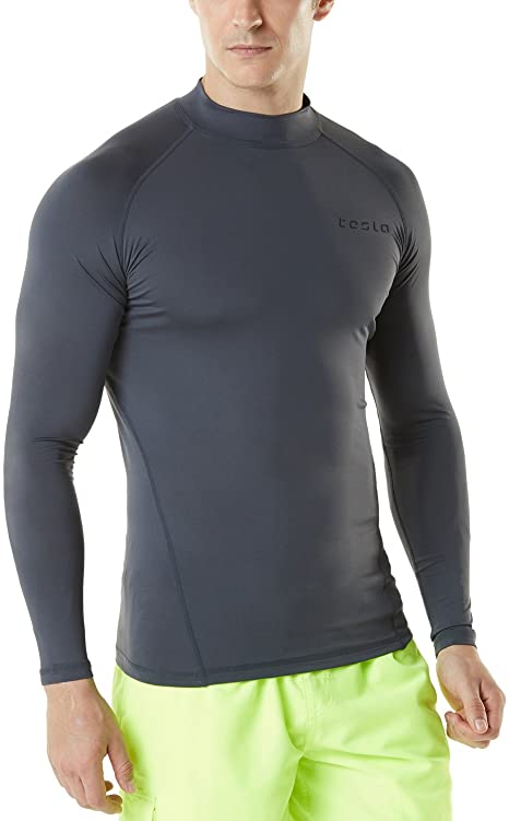 Tesla Men's UPF 50  UV Protection Swim Shirt Tee Short/Long Sleeve Rashguard Top