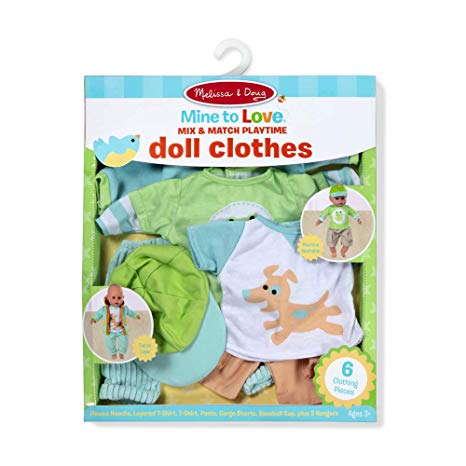 Melissa & Doug Mine to Love Mix & Match Playtime Doll Clothes for 12”-18” Unisex Dolls (6 Pieces, Great Gift for Girls and Boys - Best for 3, 4, 5 Year Olds and Up), Multicolor