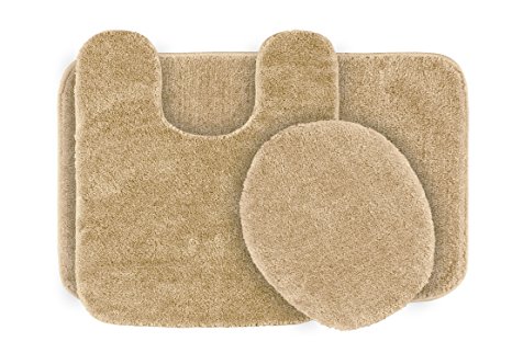 Garland Rug 3-Piece Traditional Nylon Washable Bathroom Rug Set, Linen