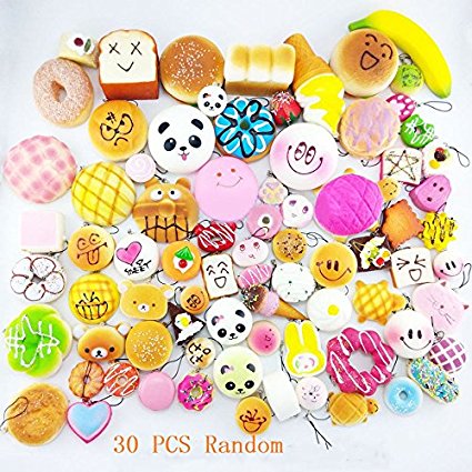 Eprosperous Random 30pcs Jumbo Medium Mini Soft Squishy Cake/Panda/Bread/Buns Phone Straps