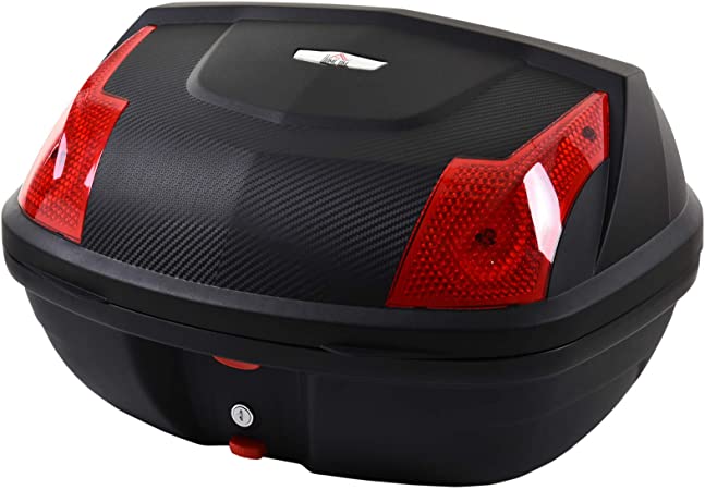 HOMCOM Maletero de Scooter Baúl de Moto para 1 Casco Integral y 1 Medio Capacidad de 48L Fibra de Carbón Cerradura con 2 Llaves Accesorios 58x44,5x33,5 cm Negro