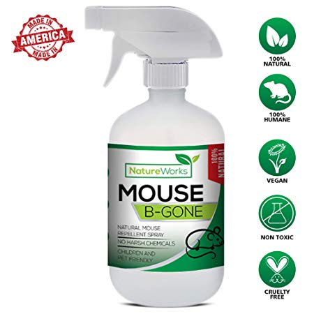 Mouse-B-Gone -All Natural Rodent Repellent Spray- Mice & Rat Deterrent-Eco Friendly Indoor Outdoor -Peppermint Essential Oil-Non-Toxic Safe For Kids & Pets-Home Mouse Trap Alternative-16oz 5000 Sprays