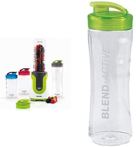 Breville Blend Active Personal Blender and Smoothie Maker | ColourMix Family | 4 x Portable Blending Bottles (600 ml | 300 ml) | 300 W [VBL240] with Blend Active Spare Bottle, 0.6 L - Clear/Green