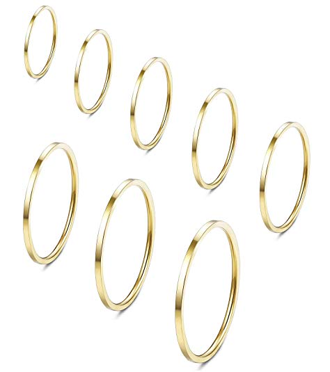 Fiasaso 8-16 Pcs 1mm Stainless Steel Stacking Rings Knuckle Rings Plain Rings Midi Rings Comfort Fit Size 2 to 9