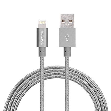 Kingyou 3.3ft(1m) Apple MFi Certified Tough Nylon Braided Lightning to USB Cable for iPhone 6 / 6 Plus, iPad Air 2 and More(Grey)