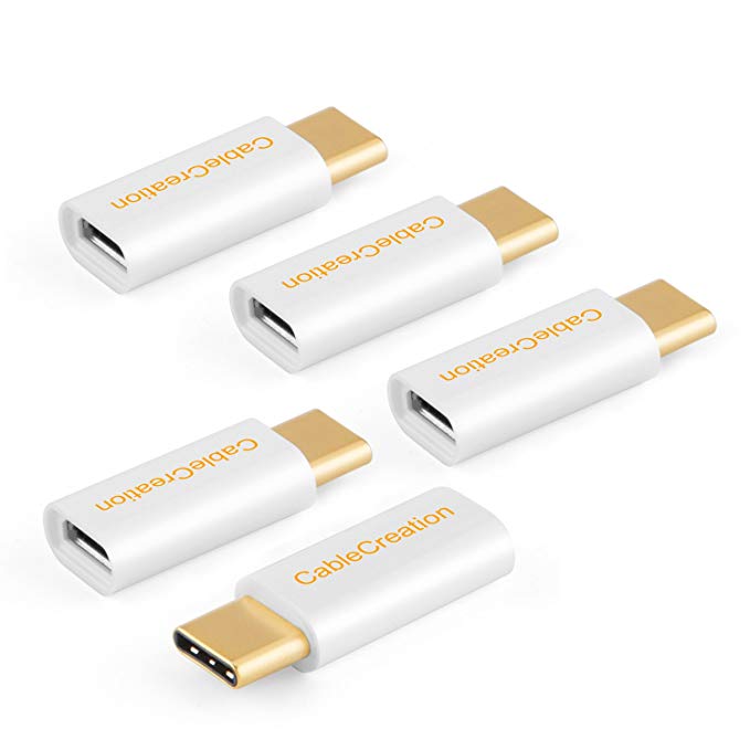 USB C to Micro USB Adapter[5-Pack], CableCreation USB Type C Adapter Micro USB Female to USB-C Male Connector with 56K Resistor, Compatible Galaxy S9/S9 , Mate 10 Pro, MacBook, Moto Z etc. White