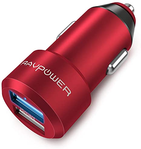 USB Car Charger RAVPower 24W 4.8A Dual Car Adapter, Compatible iPhone 11 Pro Max Xs XS Max XR X 8 7 Plus, iPad Pro Air Mini (Red)