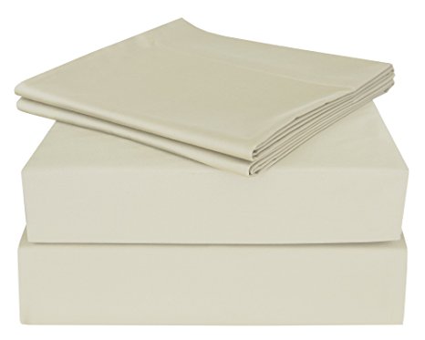 PHF 100% Cotton Sheet Sets 400T Deep Pocket Pack of 4 King Size Ivory