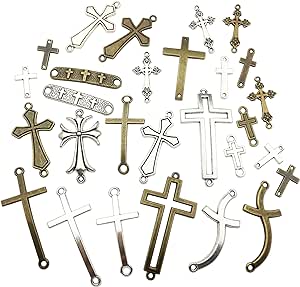 iloveDIYbeads Cross Connector Charms-100g (About 38-40pcs) Craft Supplies Mixed Cross Pendants Charms Pendants for Crafting, Jewelry Findings Making Accessory for DIY Necklace Bracelet (M024)