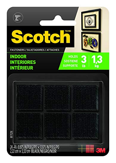 Scotch Reclosable Fasteners, 7/8 Inches, Black Squares, 24 Each (RF7121X)