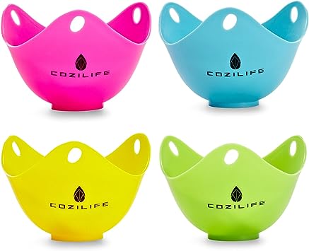 Egg Poacher – COZILIFE Silicone Egg Poaching Cups with Build-in Ring Standers, for Microwave or Stovetop Egg Cooking, Kraft Box Packing, BPA Free, Pack of 4