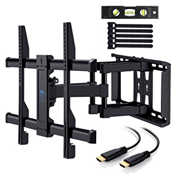 PERLESMITH TV Wall Mount Bracket Full Motion Dual Articulating Arm for most 37-70 Inch LED, LCD, OLED, Flat Screen,Plasma TVs up to 132lbs VESA 600x400mm with Tilt, Swivel and Rotation HDMI Cable