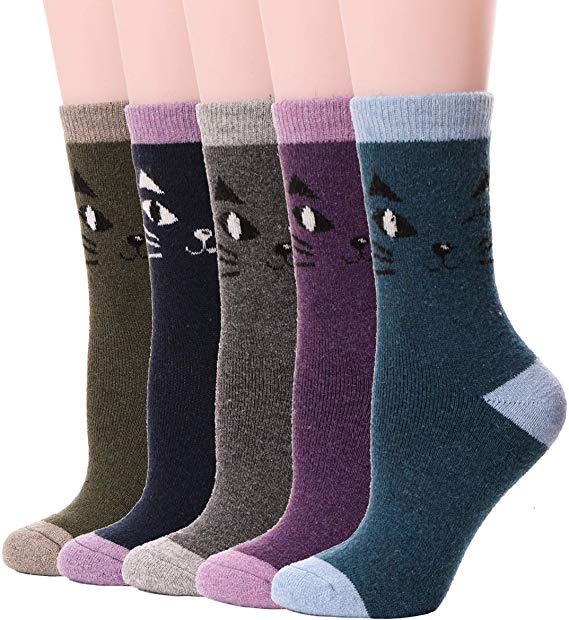 Womens Wool Socks Fuzzy Thick Heavy Thermal Winter Warm Cute Crew Socks For Cold Weather 5 Pack