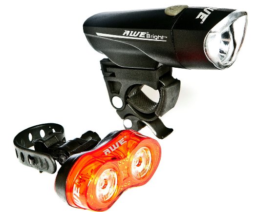 AWE® AWEBrightTM 1 x Super Bright Front LED & 0.5W x 2 Rear LED's Bicycle Light Set 140 Lumens