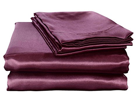 Honeymoon Ultra Silky Soft Satin King Bed Sheet Set - Purple