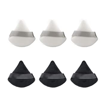 MOTZU 6 Pieces Pure Cotton Powder Puff, Made of Cotton Velour in Triangle Wedge Shape Designed for Contouring, Under Eyes and Corners, 2.76 inch Normal Size, with Strap, Makeup Tool For Cosmetic