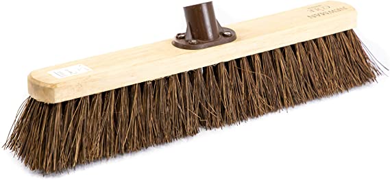 Newman and Cole 18" Wooden Broom Head - Replacement Wooden Broom Head for Outdoor Garden Yard Brush Sweeping - Wood Brush Head Fitted Fixing Bracket Connector (Stiff Natural Bassine)