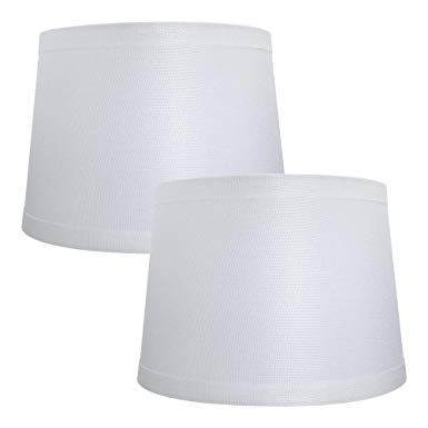 Double Medium Off White Lamp Shades Set of 2, Alucset Drum Fabric Lampshades for Table Lamp and Floor Light,10x12x8 inch,Natural Linen Hand Crafted,Spider, 2pcs Pack (White)