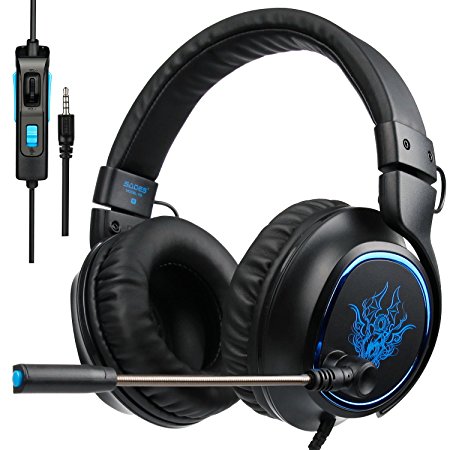 SADES New Arrival R5 Over-ear Stereo Noise-Reduction Bass Gaming Headset Headband Headphones with Hifi Microphone Control-remote for PC Computers/PS4/New Xbox One/Mac/Tablets/Mobiles(Black)