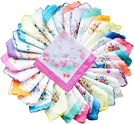 Forlisea 10 Pieces Womens Beautiful Cotton Floral Handkerchief Wendding Party Fabric Hanky