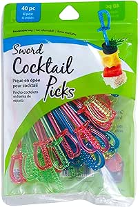 Jacent Multicolored Plastic Sword Appetizer Cocktail Picks, 40 Count per Pack, 1-Pack